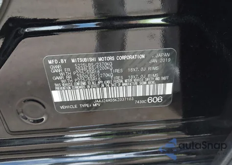 2019 Mitsubishi Outlander Phev Sel z USA, uszkodzony, nr VIN JA4J24A55KZ037103